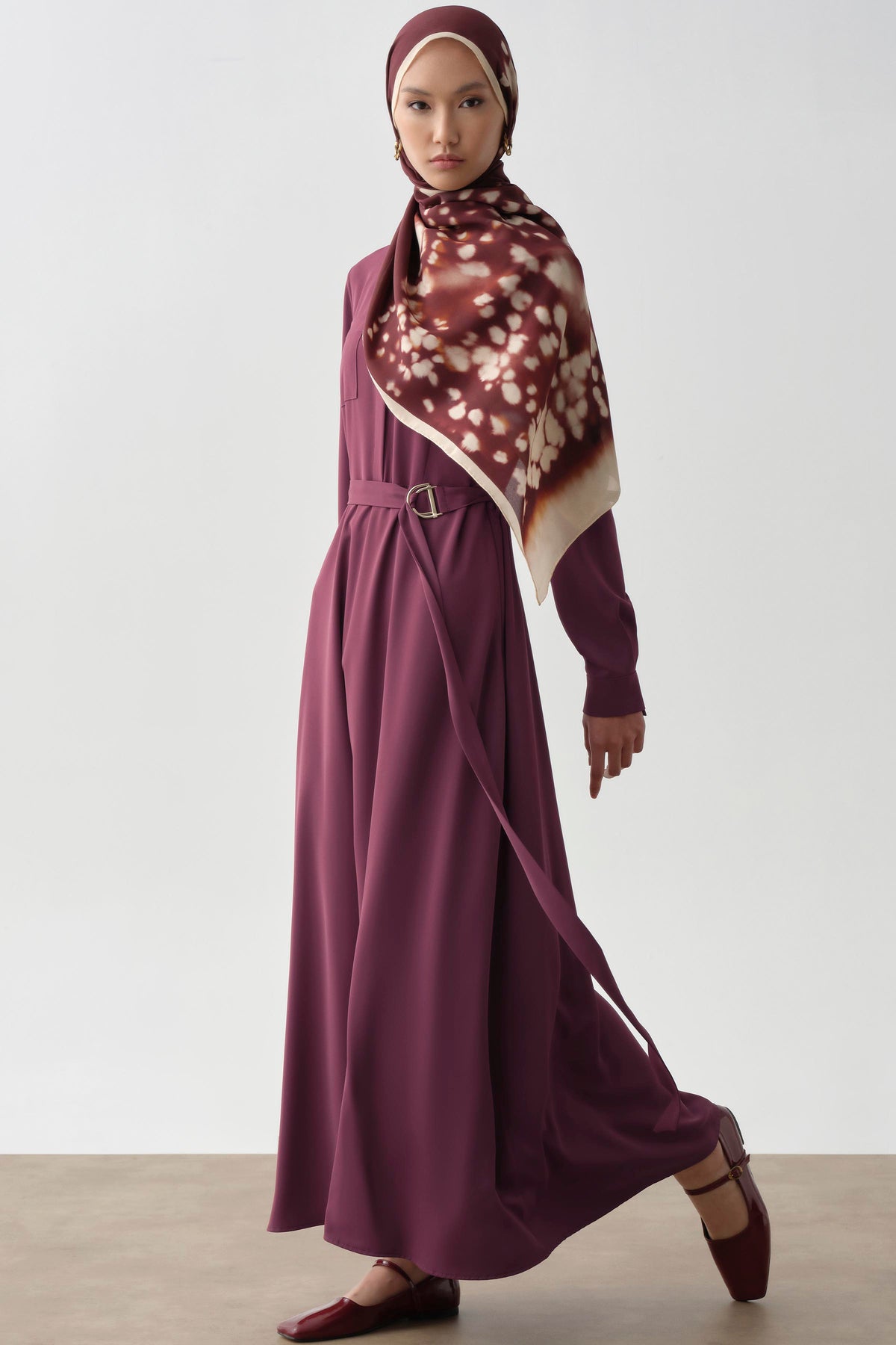 Half Placket Pocket Dress - Plum