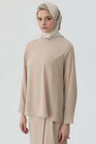 Yırtmaç Detaylı Bluz Tunik - Bej TUGBA