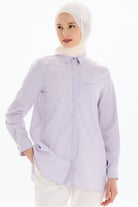 Yırtmaç Detaylı Çizgili Gömlek - Lila TUGBA