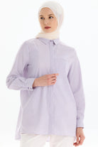Yırtmaç Detaylı Çizgili Gömlek - Lila TUGBA