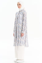 Yırtmaç Detaylı Desenli Tunik - Mavi TUGBA