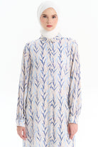 Yırtmaç Detaylı Desenli Tunik - Mavi TUGBA