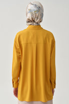 Yırtmaçlı Asimetrik Kesim Bluz - Hardal TUGBA
