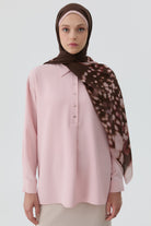 Yırtmaçlı Asimetrik Kesim Bluz - Pudra TUGBA