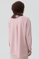 Yırtmaçlı Asimetrik Kesim Bluz - Pudra TUGBA