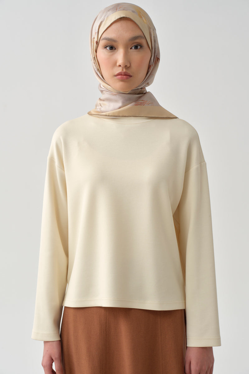 Yırtmaçlı Asimetrik Örme Sweat - Ekru TUGBA