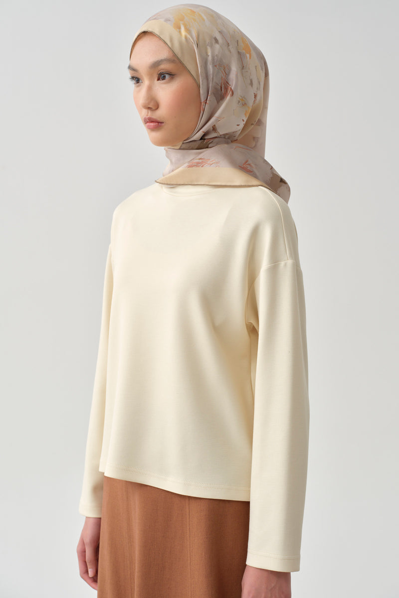 Yırtmaçlı Asimetrik Örme Sweat - Ekru TUGBA