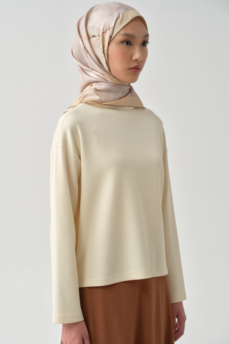 Yırtmaçlı Asimetrik Örme Sweat - Ekru TUGBA