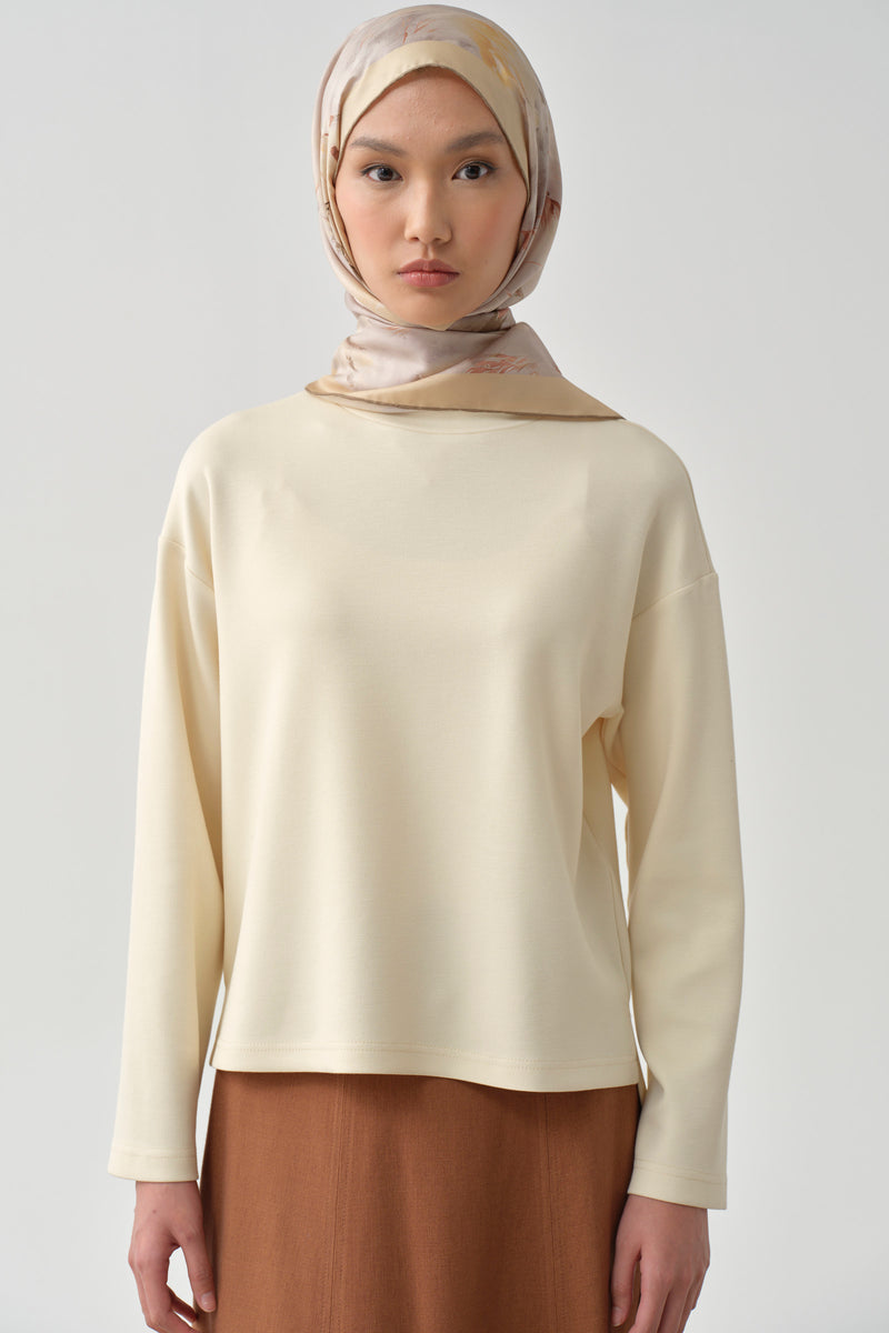 Yırtmaçlı Asimetrik Örme Sweat - Ekru TUGBA