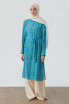 Yırtmaçlı Desenli Uzun Tunik - Yeşil TUGBA