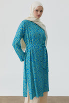 Yırtmaçlı Desenli Uzun Tunik - Yeşil TUGBA