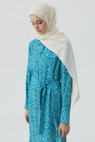 Yırtmaçlı Desenli Uzun Tunik - Yeşil TUGBA