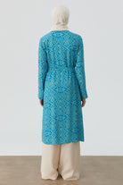 Yırtmaçlı Desenli Uzun Tunik - Yeşil TUGBA