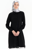 Yırtmaçlı Düğme Kapamalı Tunik - Siyah TUGBA