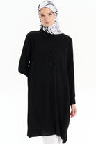 Yırtmaçlı Düğme Kapamalı Tunik - Siyah TUGBA