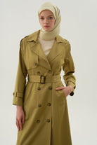 Yırtmaçlı Kruvaze Pardesü - Olive TUGBA