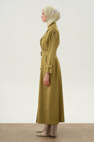 Yırtmaçlı Kruvaze Pardesü - Olive TUGBA