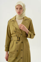 Yırtmaçlı Kruvaze Pardesü - Olive TUGBA