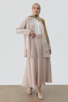 Yüksek Bel Kemerli Kloş Etek - Bej TUGBA