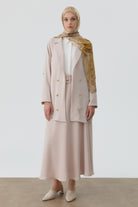 Yüksek Bel Kemerli Kloş Etek - Bej TUGBA