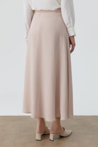 Yüksek Bel Kemerli Kloş Etek - Bej TUGBA