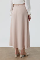 Yüksek Bel Kemerli Kloş Etek - Bej TUGBA