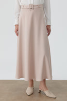 Yüksek Bel Kemerli Kloş Etek - Bej TUGBA