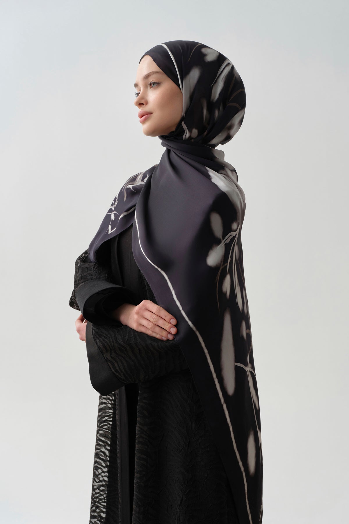 Zebra Desen Abaya - Siyah TUGBA