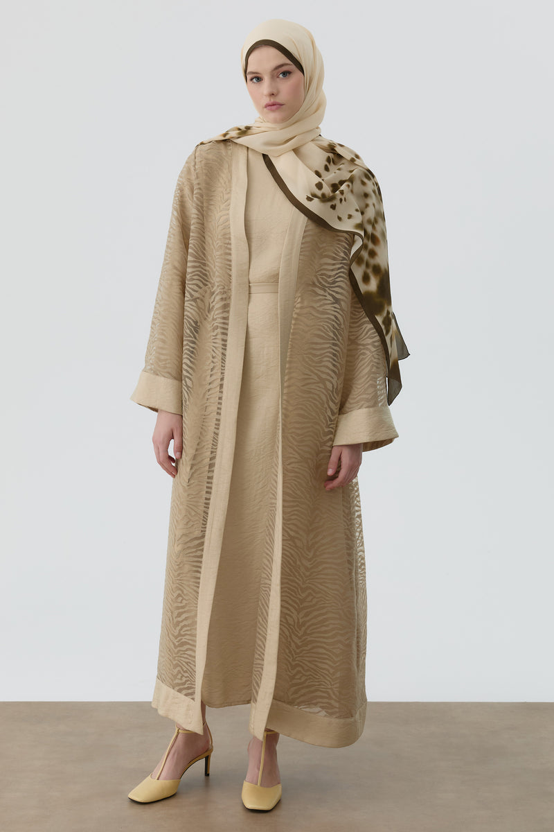 Zebra Desen Abaya - Vizon TUGBA