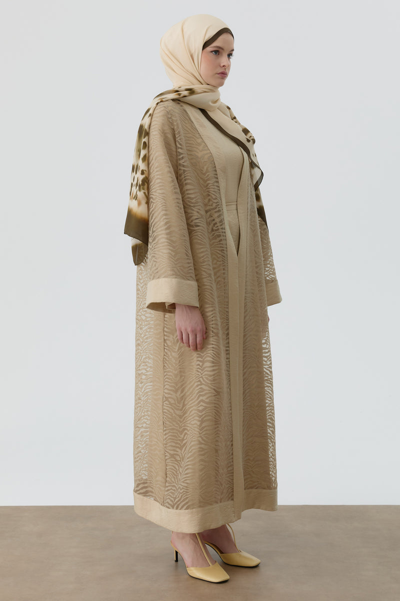 Zebra Desen Abaya - Vizon TUGBA