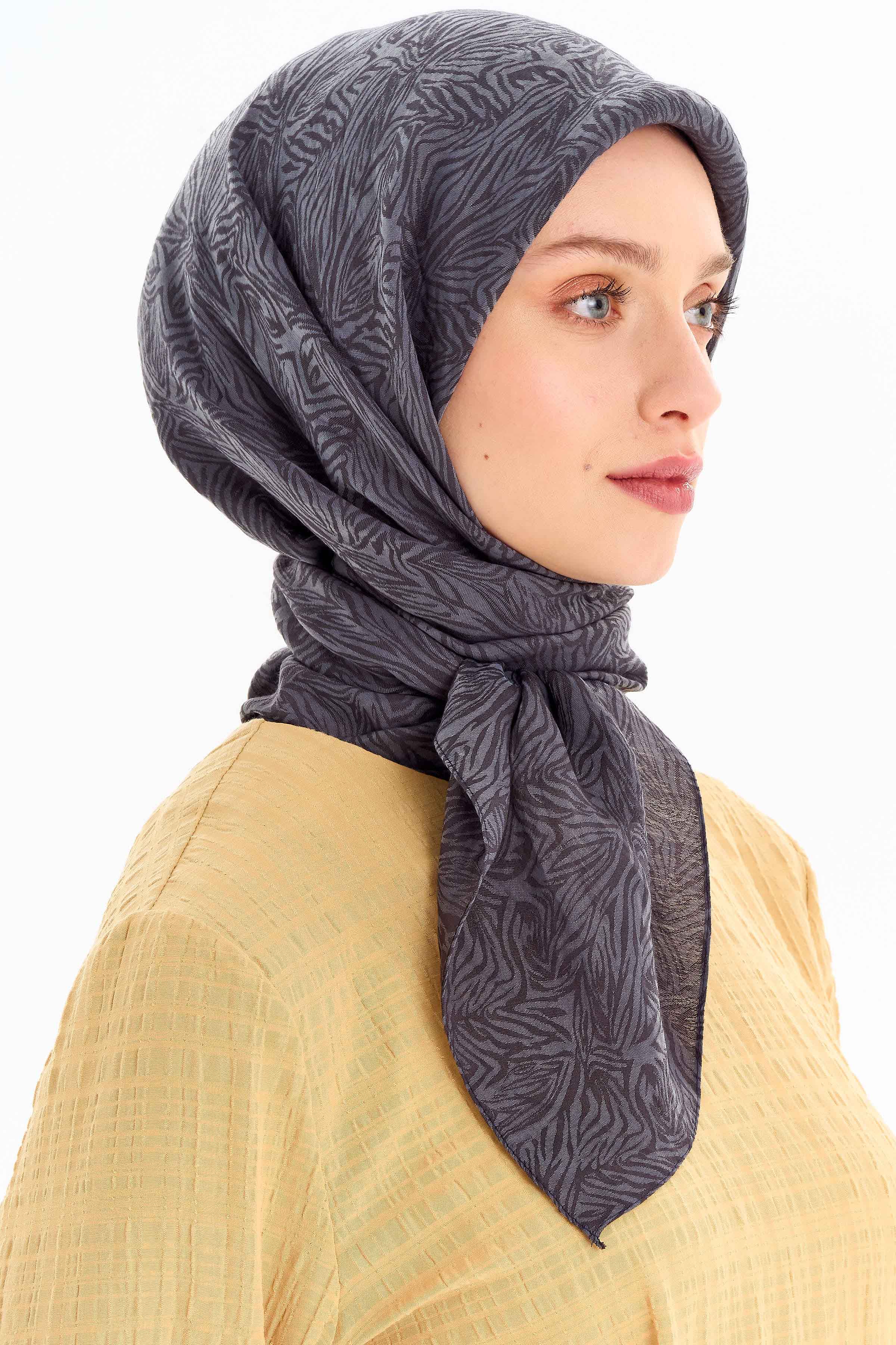 Zebra Desen Viskon Eşarp - Antrasit TUGBA