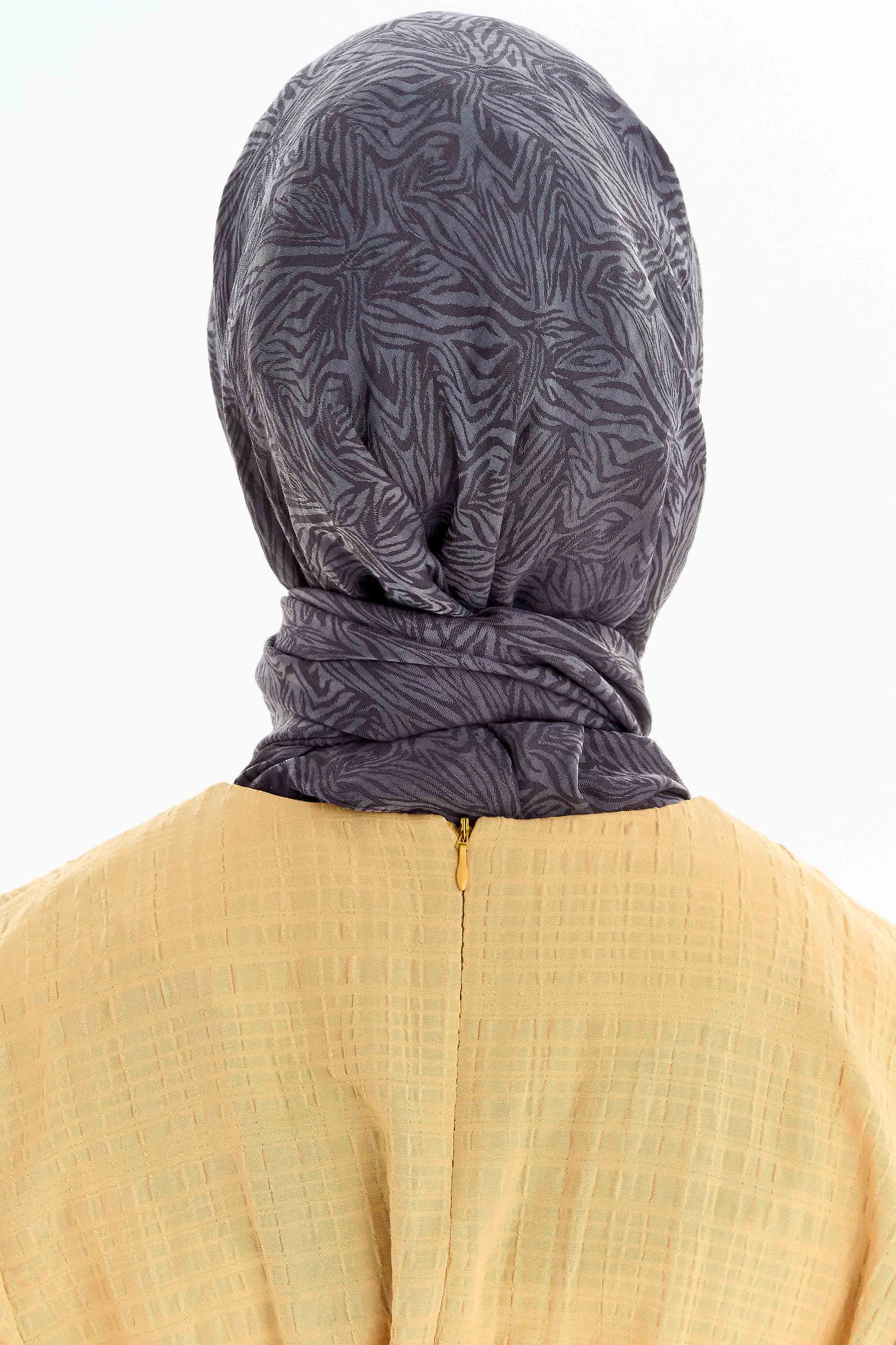 Zebra Desen Viskon Eşarp - Antrasit TUGBA