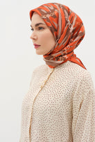 Zincir Desen Twill İpek Eşarp - Turuncu TUGBA