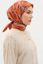 Zincir Desen Twill İpek Eşarp - Turuncu TUGBA