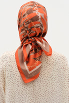 Zincir Desen Twill İpek Eşarp - Turuncu TUGBA