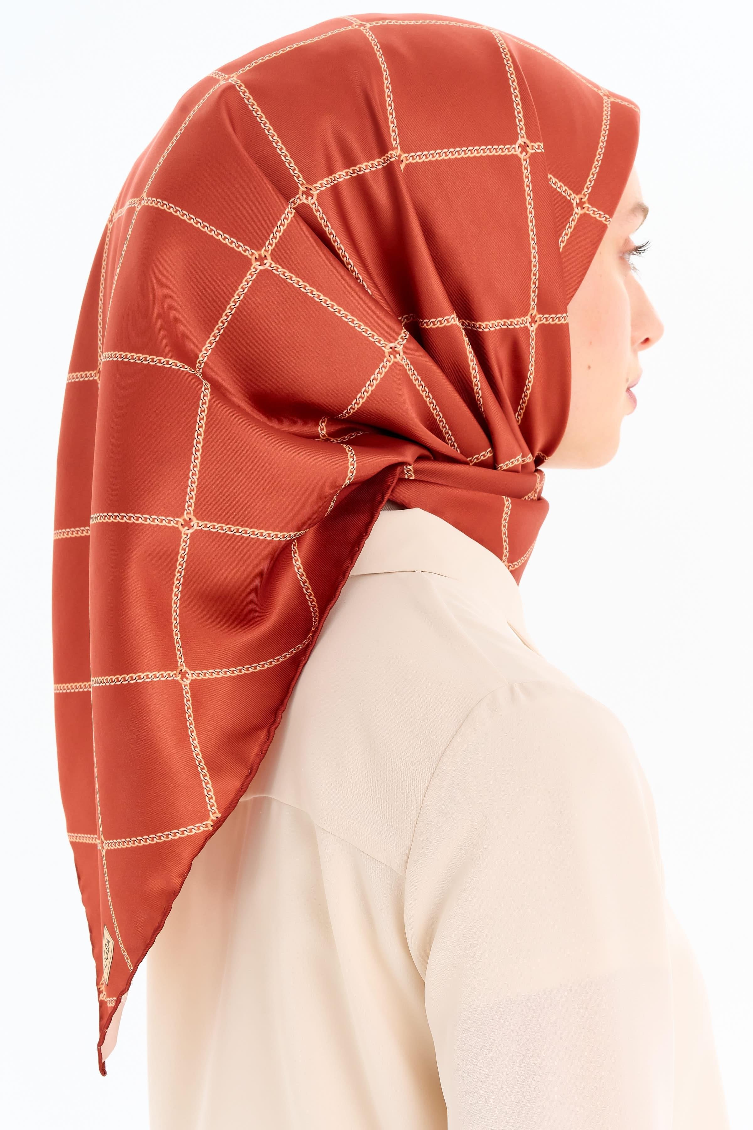 Zincir Desenli Stil Eşarp - Kiremit TUGBA